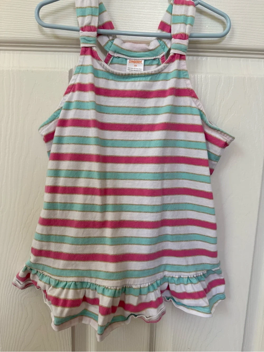 Gymboree Pink, Aqua & White Striped Tank with Ruffle Hem